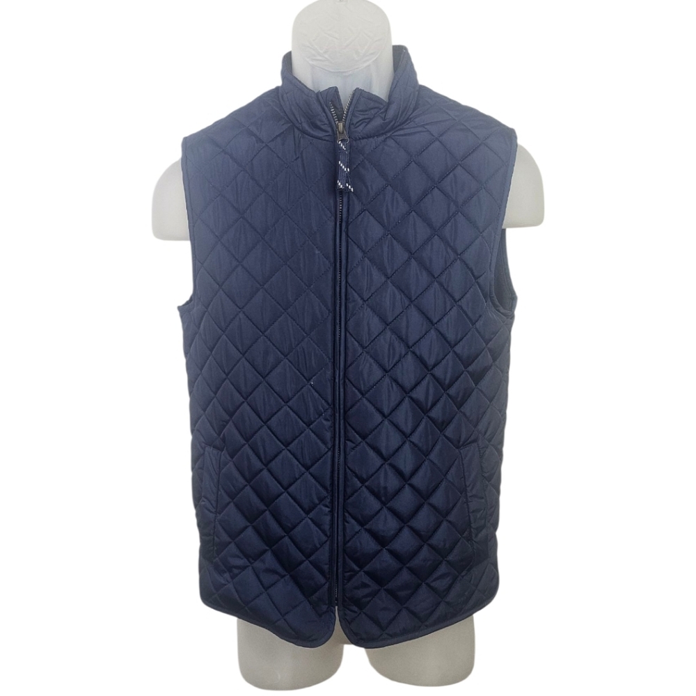Class Club Kids Quilted Navy Puffer Vest Fleece Lined Full Zip Size 14/16